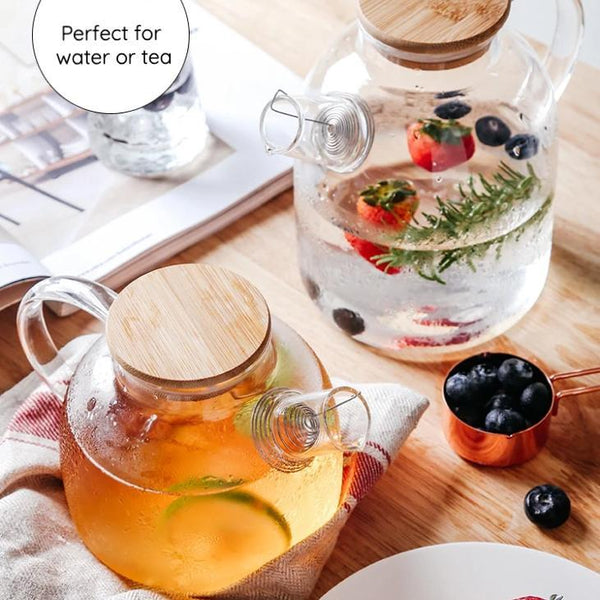 Glass Kettle With Bamboo Top Strainer Jugs & Pitchers