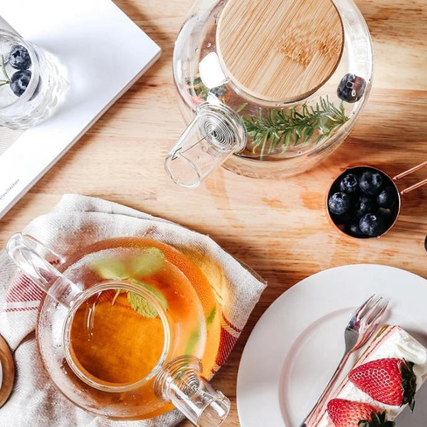 Glass Kettle With Bamboo Top Strainer Jugs & Pitchers