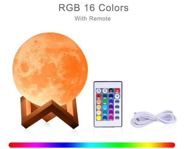 3D Rechargeable Moon Night Light Remote Led Lamp Lamps
