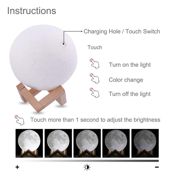 3D Rechargeable Moon Night Light Remote Led Lamp Lamps