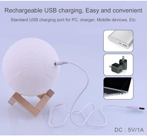 3D Rechargeable Moon Night Light Remote Led Lamp Lamps