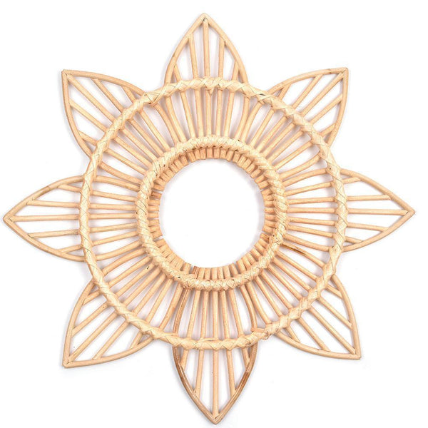 Boho Sunflower Floral Rattan Decor Wall Art