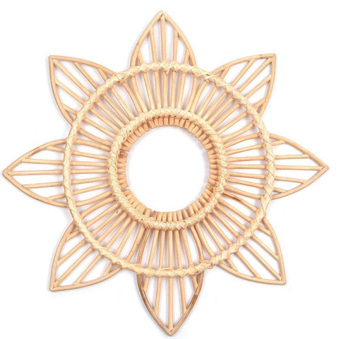 Boho Sunflower Floral Rattan Decor Wall Art