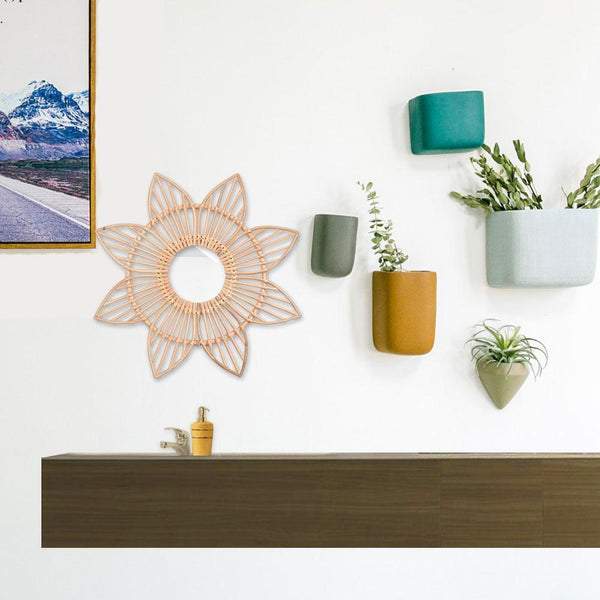 Boho Sunflower Floral Rattan Decor Wall Art