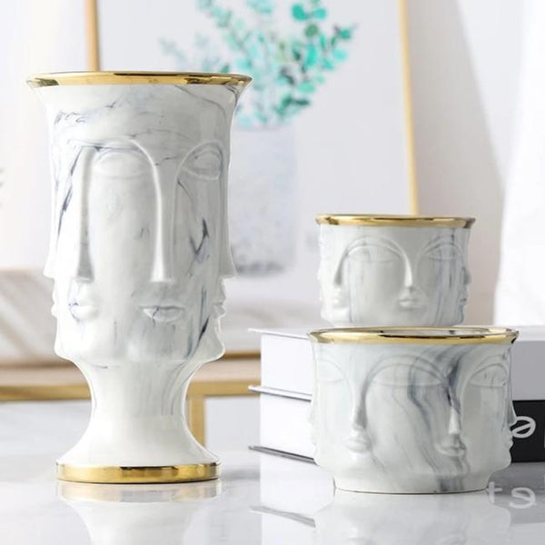 Marble Face Flower Pot Vase With Gold Detail Vases