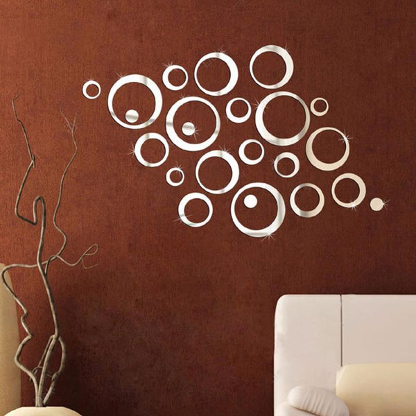 24Pcs Little Circles Removable Mirror Decor Wall Stickers