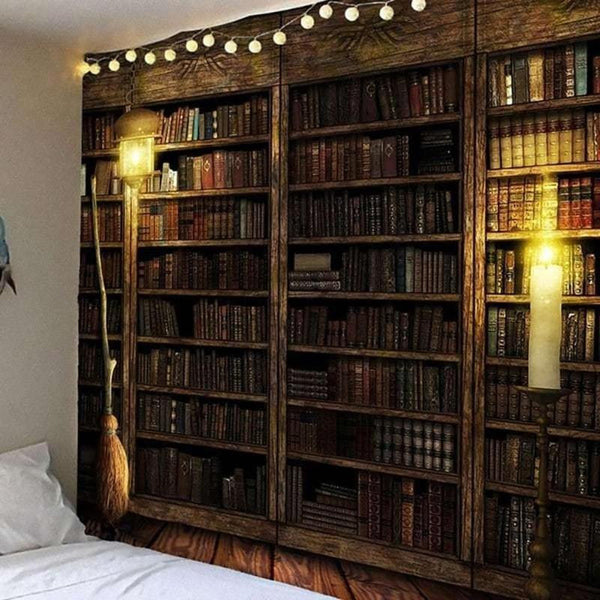 Retro Library Bookshelf Wall Tapestry Cozy Bedroom Lounge Room Decor Tapestries