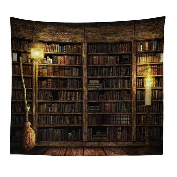 Retro Library Bookshelf Wall Tapestry Cozy Bedroom Lounge Room Decor Tapestries
