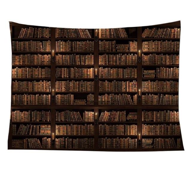 Retro Library Bookshelf Wall Tapestry Cozy Bedroom Lounge Room Home Decor