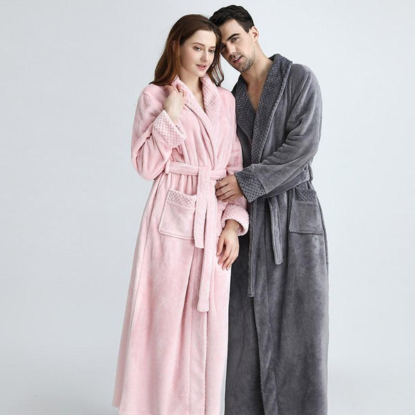 Long Warm Coral Fleece Plush Soft Winter Dressing Gown Men Women Sleepwear & Robes