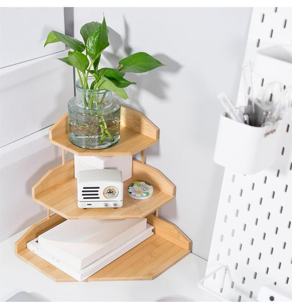 Bamboo Multi Layer Corner Storage Desk Organizer Rack Racks & Holders