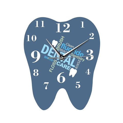 Tooth Shaped Dentist Word Art Wall Clock Decor