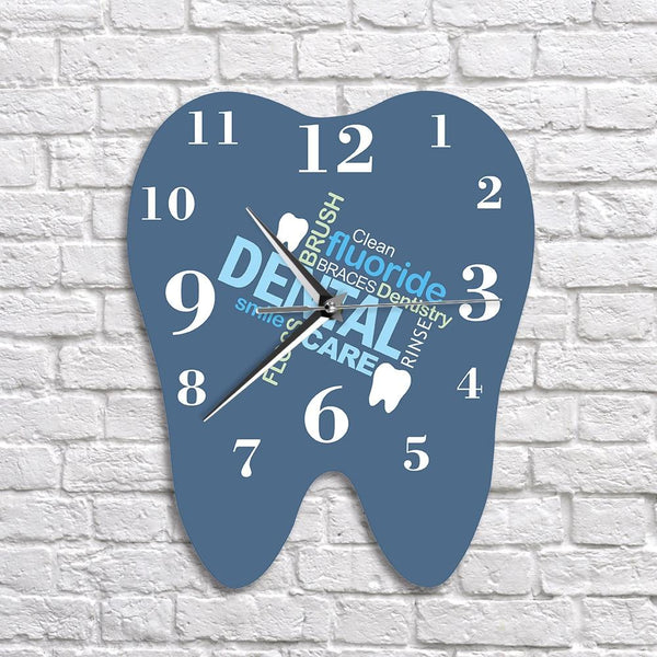 Tooth Shaped Dentist Word Art Wall Clock Decor Wall Clocks