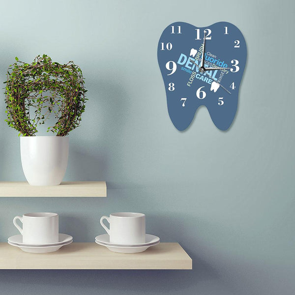 Tooth Shaped Dentist Word Art Wall Clock Decor Wall Clocks