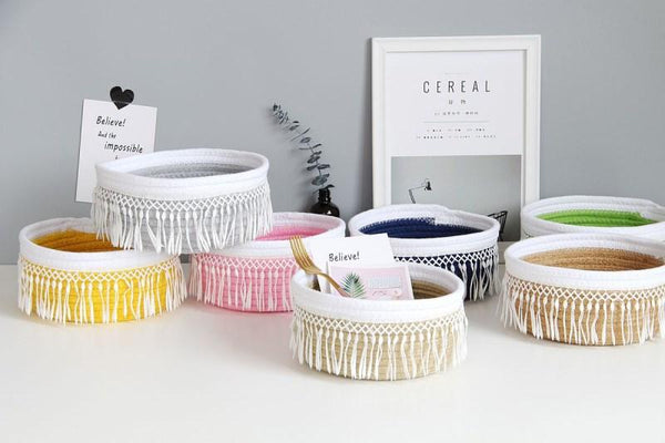 Nordic Cotton Rope Tassel Storage Baskets Boho Decor Storage Bins & Baskets