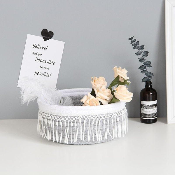 Nordic Cotton Rope Tassel Storage Baskets Boho Decor Storage Bins & Baskets