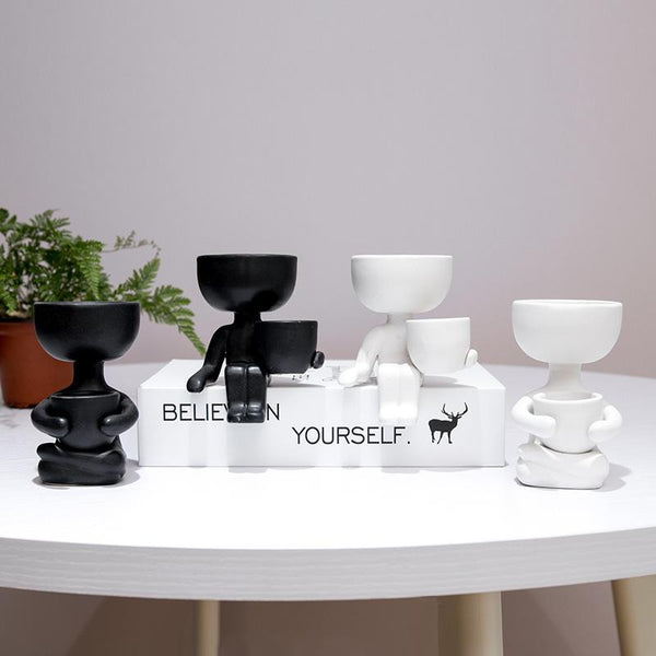 White Or Black Nordic Humanoid Ceramic Flower Pot Indoor Mini Plant Baskets Pots Window Boxes