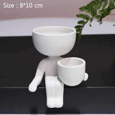 White Or Black Nordic Humanoid Ceramic Flower Pot Indoor Mini Plant Baskets Pots Window Boxes