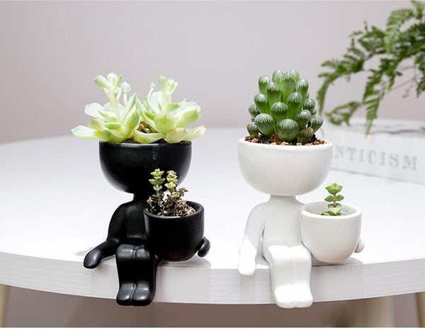 White Or Black Nordic Humanoid Ceramic Flower Pot Indoor Mini Plant Baskets Pots Window Boxes