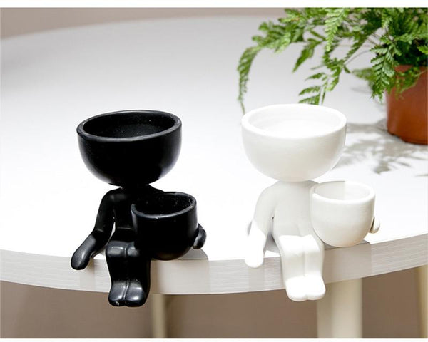 White Or Black Nordic Humanoid Ceramic Flower Pot Indoor Mini Plant Baskets Pots Window Boxes