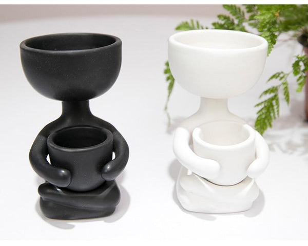 White Or Black Nordic Humanoid Ceramic Flower Pot Indoor Mini Plant Baskets Pots Window Boxes