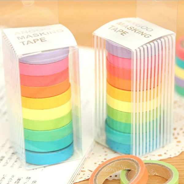 10Pcs / Box Rainbow Solid Color Masking Tape Washi Craft Supplies Craft Tape