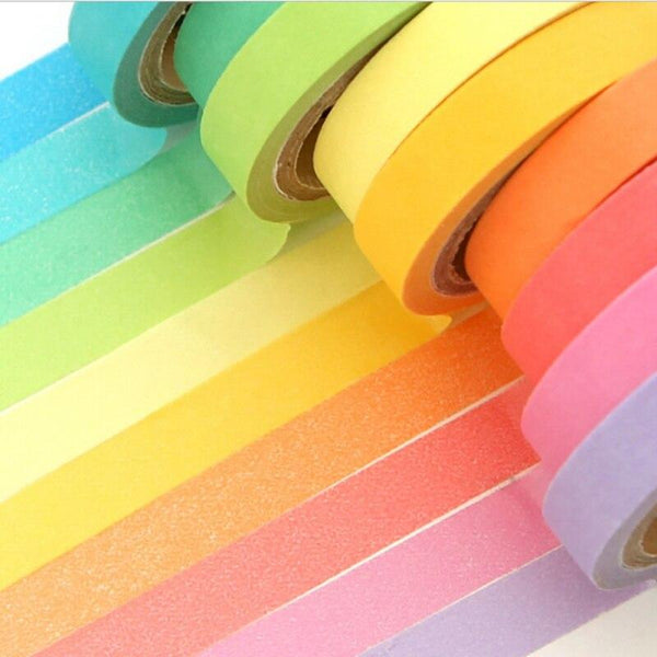 10Pcs / Box Rainbow Solid Color Masking Tape Washi Craft Supplies Craft Tape
