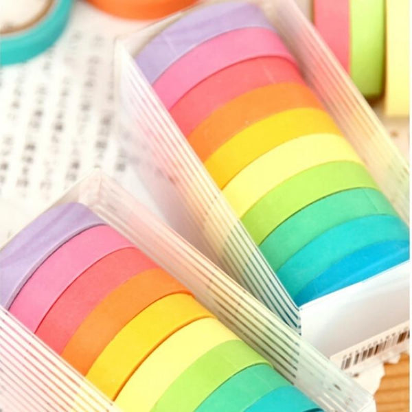 10Pcs / Box Rainbow Solid Color Masking Tape Washi Craft Supplies Craft Tape