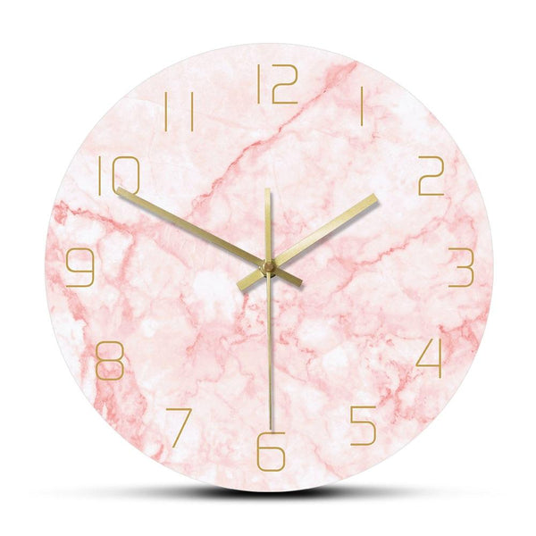 Pretty Pink Marble Print Round Wall Clock Nordic Decor Wall Clocks