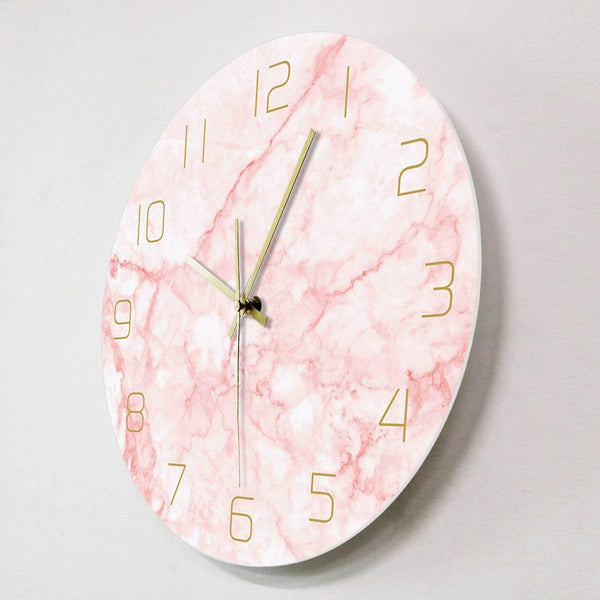 Pretty Pink Marble Print Round Wall Clock Nordic Decor Wall Clocks