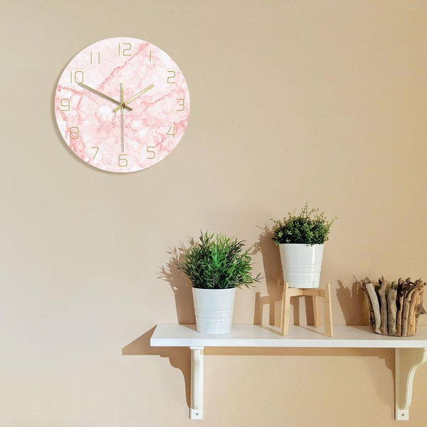 Pretty Pink Marble Print Round Wall Clock Nordic Decor Wall Clocks
