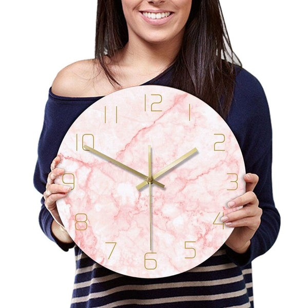 Pretty Pink Marble Print Round Wall Clock Nordic Decor Wall Clocks