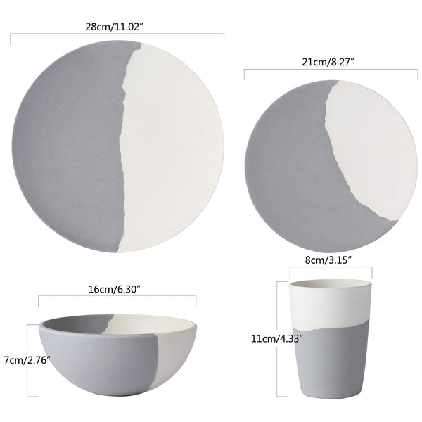 Grey White Bamboo Fibre 4Pcs Or 8Pcs Tableware Set Dinnerware Dinner Sets