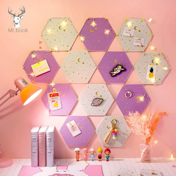 7Pcs Hexagon Moon Star Felt Board Photo Display Wall Art Message Boards