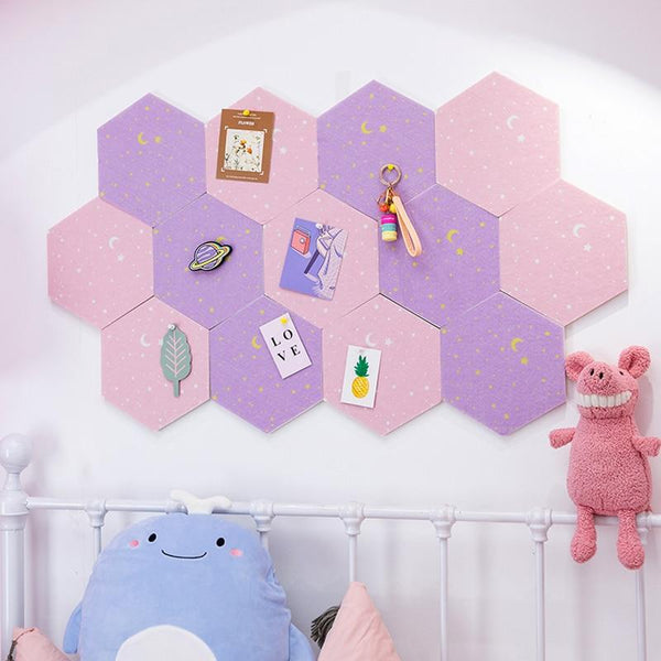 7Pcs Hexagon Moon Star Felt Board Photo Display Wall Art Message Boards