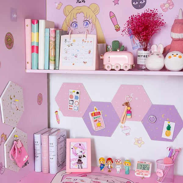 7Pcs Hexagon Moon Star Felt Board Photo Display Wall Art Message Boards