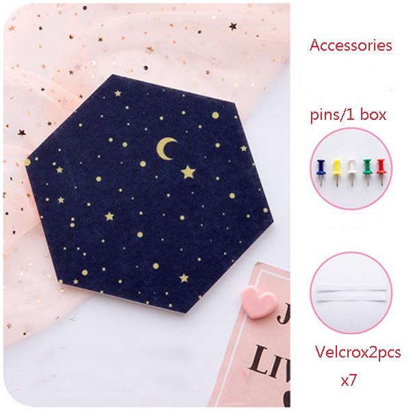 7Pcs Hexagon Moon Star Felt Board Photo Display Wall Art Message Boards