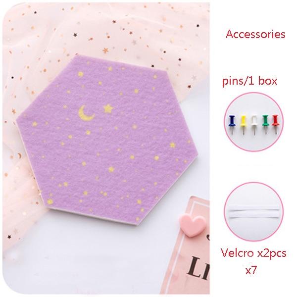 7Pcs Hexagon Moon Star Felt Board Photo Display Wall Art Message Boards