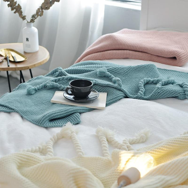 Long Tassel Knitted Blanket Throw Blankets