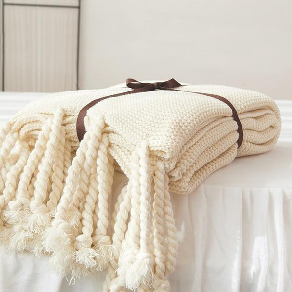 Long Tassel Knitted Blanket Throw Blankets