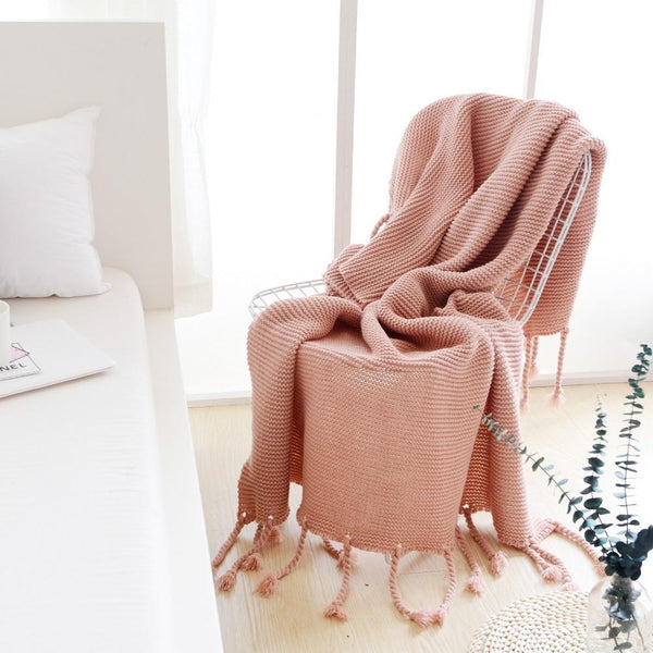Long Tassel Knitted Blanket Throw Blankets