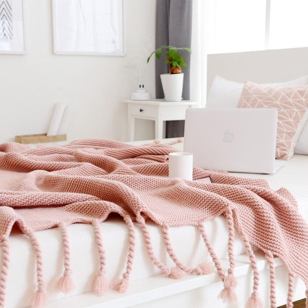 Long Tassel Knitted Blanket Throw Blankets