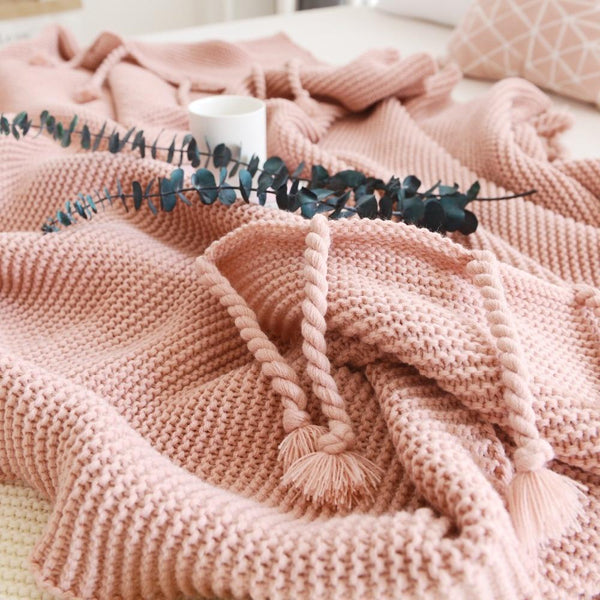 Long Tassel Knitted Blanket Throw Blankets