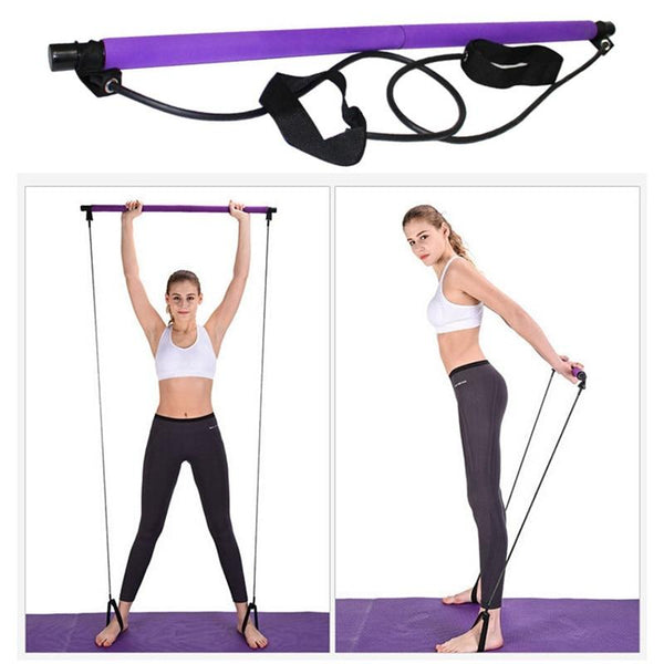 Portable Pilates Bar Resistance Band Yoga Stretch Rope Home Gym Fitness
