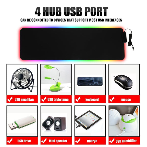 Led Colourful Big Gamer Computer Non Slip Mousepad For Pc Laptop With Usb Ports Mouse Pads & Wrist Rests