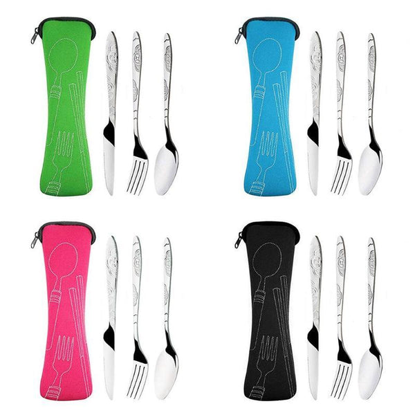 3Pcs / Set Camping Travel Stainless Steel Cutlery With Bag Cutlery Sets