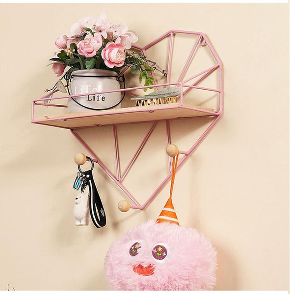 Nordic Love Heart Wall Shelf Wrought Iron Grid Plant Stand Decor Tabletop & Shelf Décor