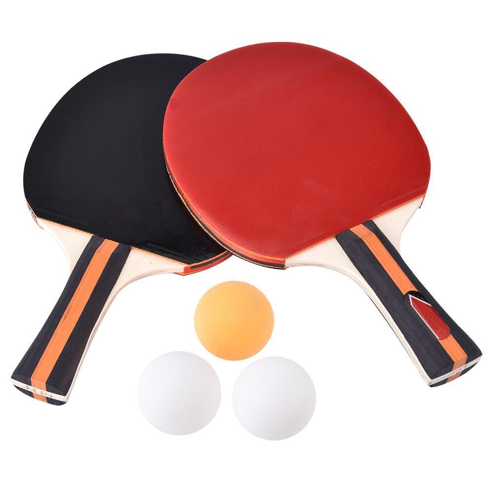 Pair Of Table Tennis Bats Ping Pong Paddle Racket Set With 3 Balls Home Fitness