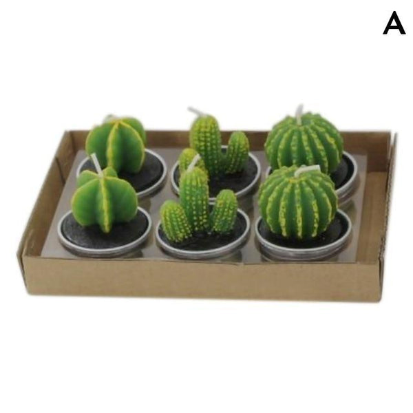 6Pcs/Set Artificial Cactus Succulent Plant Green Mini Dcor Candles