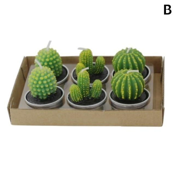 6Pcs/Set Artificial Cactus Succulent Plant Green Mini Dcor Candles